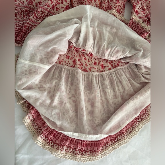 Alicia Bell Floral Beaded Tassel Tie VNeck Ruffle Ari Mini Dress Red Pink EUC - Picture 13 of 16